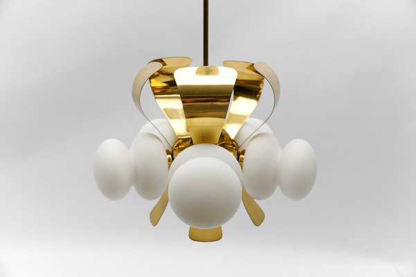 Mid-Century Modern 5-Arm Orbit Lamp in Gold and Opaline Glass, 1960s-KQB-1766257