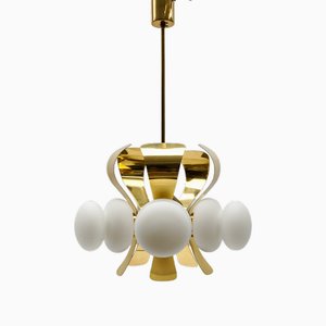 Mid-Century Modern 5-Arm Orbit Lamp in Gold and Opaline Glass, 1960s-KQB-1766257