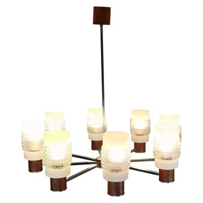 Mid-Century Modern 8 Light Chandelier with Art Glass Shades, 1960s-DT-2026119