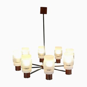 Mid-Century Modern 8 Light Chandelier with Art Glass Shades, 1960s-DT-2026119