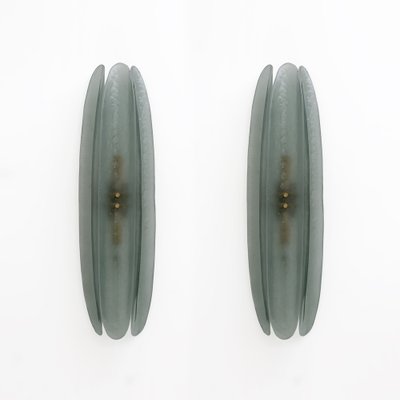 Mid-Century Modern Aqua Green Murano Glass Sconces in the style of Fontana Arte, 2000, Set of 2-FER-2031469