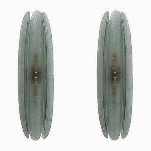 Mid-Century Modern Aqua Green Murano Glass Sconces in the style of Fontana Arte, 2000, Set of 2-FER-2031469