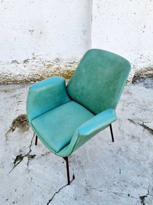 Mid-Century Modern Armchair in Green Faux Leather in the Style of Alvin Lustig, Italy, 1960s-PUG-925721