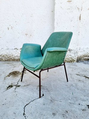 Mid-Century Modern Armchair in Green Faux Leather in the Style of Alvin Lustig, Italy, 1960s-PUG-925721