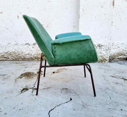 Mid-Century Modern Armchair in Green Faux Leather in the Style of Alvin Lustig, Italy, 1960s-PUG-925721