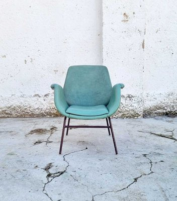 Mid-Century Modern Armchair in Green Faux Leather in the Style of Alvin Lustig, Italy, 1960s-PUG-925721