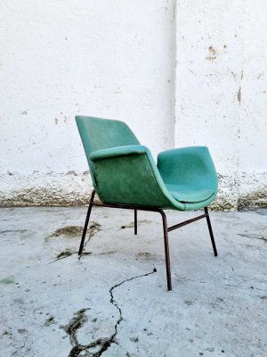 Mid-Century Modern Armchair in Green Faux Leather in the Style of Alvin Lustig, Italy, 1960s-PUG-925721