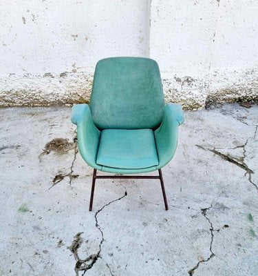 Mid-Century Modern Armchair in Green Faux Leather in the Style of Alvin Lustig, Italy, 1960s-PUG-925721