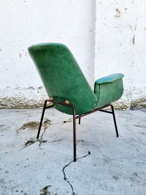 Mid-Century Modern Armchair in Green Faux Leather in the Style of Alvin Lustig, Italy, 1960s-PUG-925721