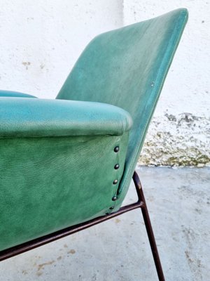 Mid-Century Modern Armchair in Green Faux Leather in the Style of Alvin Lustig, Italy, 1960s-PUG-925721