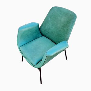 Mid-Century Modern Armchair in Green Faux Leather in the Style of Alvin Lustig, Italy, 1960s-PUG-925721