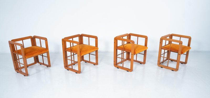 Mid-Century Modern Armchairs by Franco Poldarreti Caccia Alla Volpe, 1980s, Set of 4-FGA-2042653