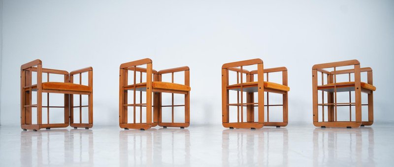 Mid-Century Modern Armchairs by Franco Poldarreti Caccia Alla Volpe, 1980s, Set of 4-FGA-2042653