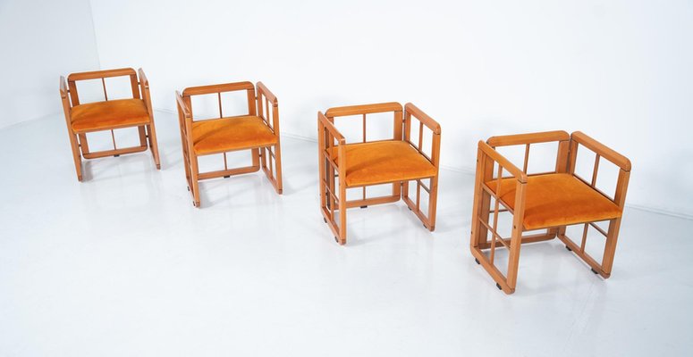 Mid-Century Modern Armchairs by Franco Poldarreti Caccia Alla Volpe, 1980s, Set of 4-FGA-2042653