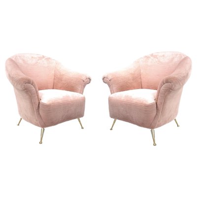 Mid-Century Modern Armchairs in Pink Trimed Faux Fur, Italy, 1950s, Set of 2-UZ-1388171