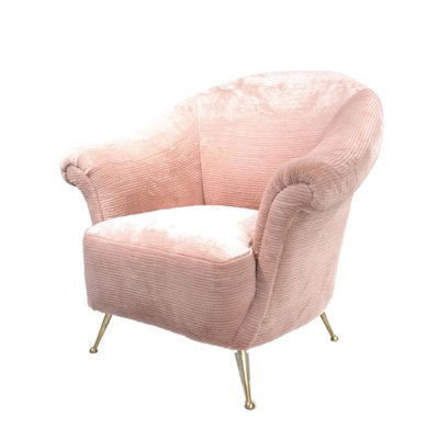 Mid-Century Modern Armchairs in Pink Trimed Faux Fur, Italy, 1950s, Set of 2-UZ-1388171