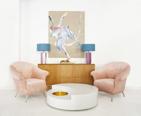 Mid-Century Modern Armchairs in Pink Trimed Faux Fur, Italy, 1950s, Set of 2-UZ-1388171