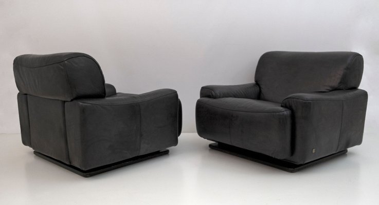 Mid-Century Modern Armchairs in Real Leather from Busnelli, Italy, 1970, Set of 2-FER-1389258