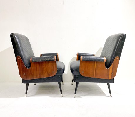 Mid-Century Modern Armchairs in Walnut and Vegan Leather, Italy, 1960s, Set of 2-FGA-1441743