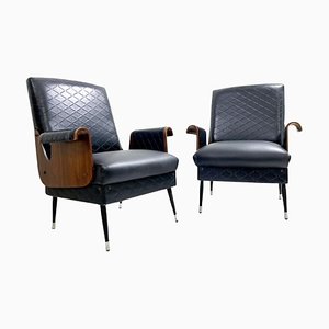 Mid-Century Modern Armchairs in Walnut and Vegan Leather, Italy, 1960s, Set of 2-FGA-1441743