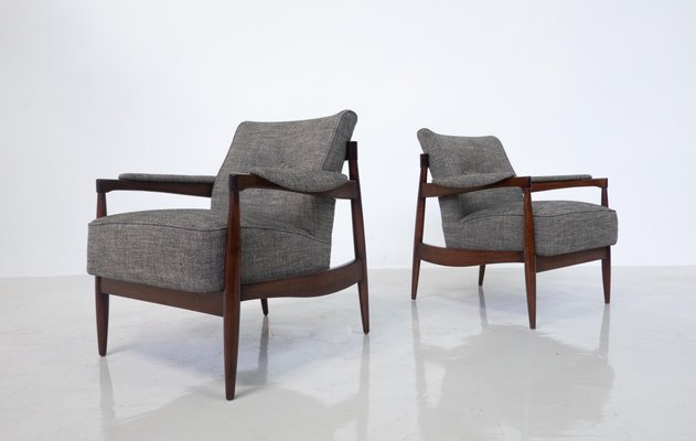 Mid-Century Modern Armchairs in Wood and Grey Fabric, Italy, 1960s, Set of 2-FGA-1725938