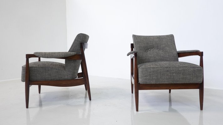 Mid-Century Modern Armchairs in Wood and Grey Fabric, Italy, 1960s, Set of 2-FGA-1725938