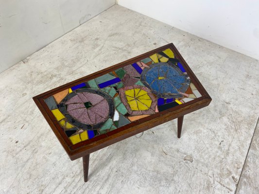 Mid-Century Modern Asymmetrical Glass Mosaic and Teak Side Table, 1950s-DE-1078624