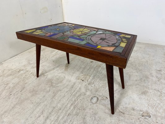 Mid-Century Modern Asymmetrical Glass Mosaic and Teak Side Table, 1950s-DE-1078624