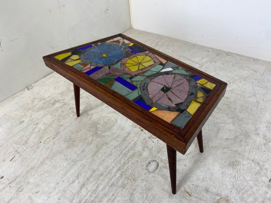 Mid-Century Modern Asymmetrical Glass Mosaic and Teak Side Table, 1950s-DE-1078624