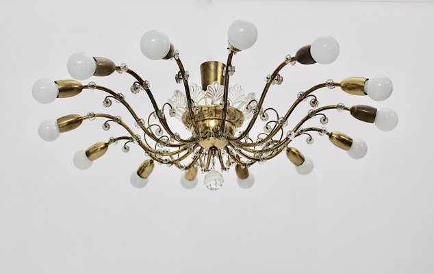 Mid-Century Modern Austrian Brass and Crystals 14 Arms Chandelier from J & L Lobmeyr, 1950s-NB-1140155