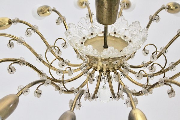 Mid-Century Modern Austrian Brass and Crystals 14 Arms Chandelier from J & L Lobmeyr, 1950s-NB-1140155