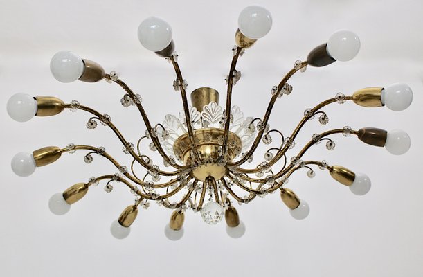 Mid-Century Modern Austrian Brass and Crystals 14 Arms Chandelier from J & L Lobmeyr, 1950s-NB-1140155