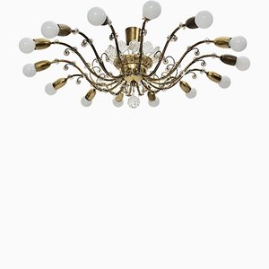 Mid-Century Modern Austrian Brass and Crystals 14 Arms Chandelier from J & L Lobmeyr, 1950s-NB-1140155