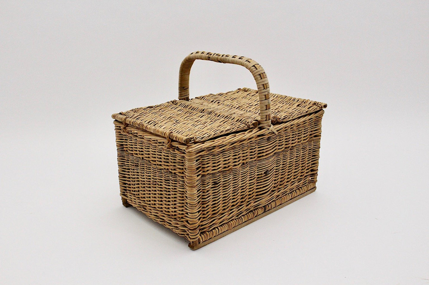 Mid-Century Modern Austrian Rattan Picnic Lidded Basket, 1950s