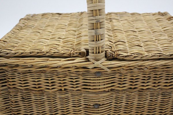 Mid-Century Modern Austrian Rattan Picnic Lidded Basket, 1950s-NB-1140153