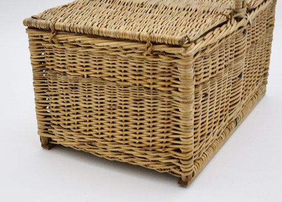 Mid-Century Modern Austrian Rattan Picnic Lidded Basket, 1950s-NB-1140153