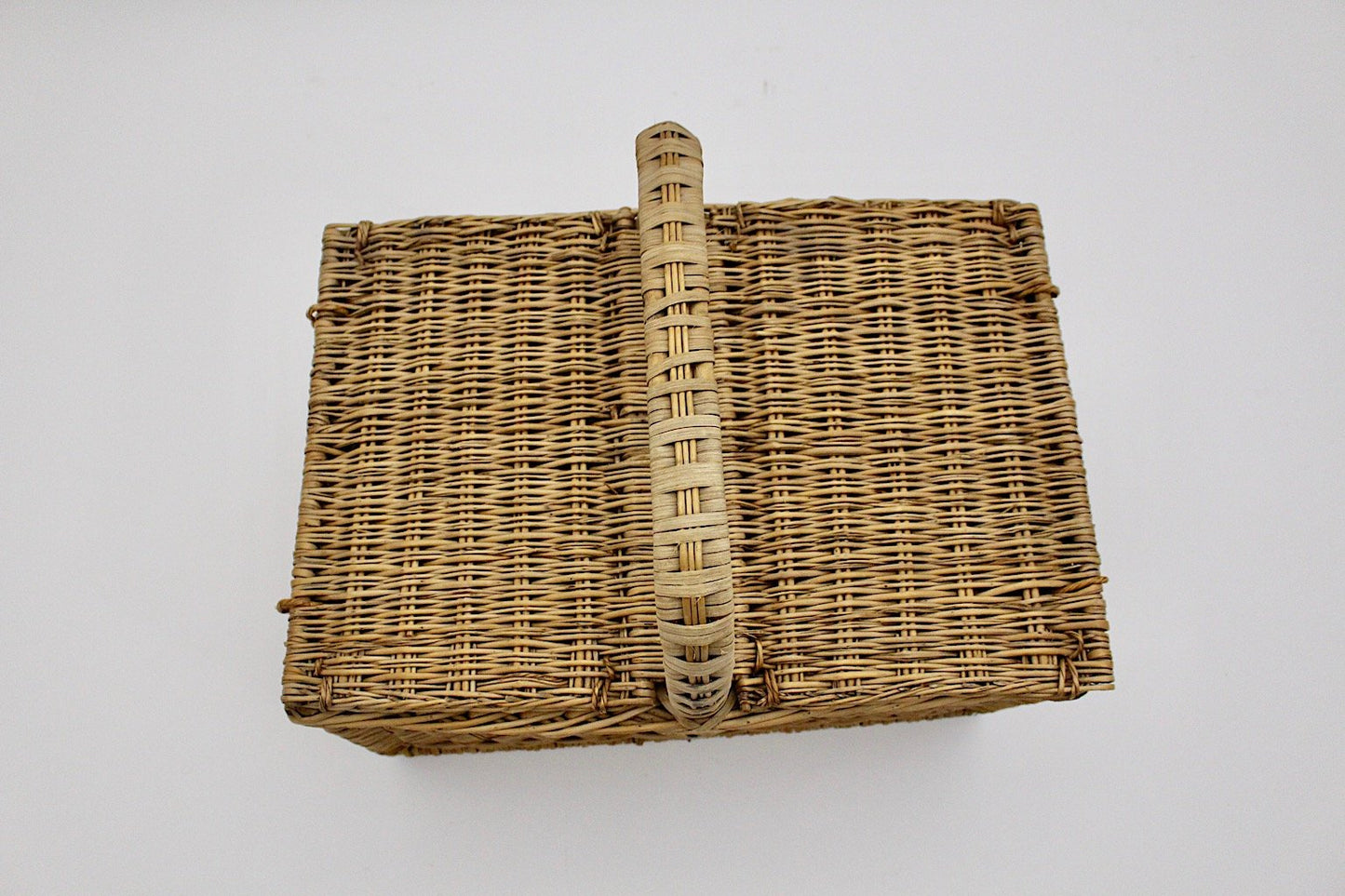 Mid-Century Modern Austrian Rattan Picnic Lidded Basket, 1950s