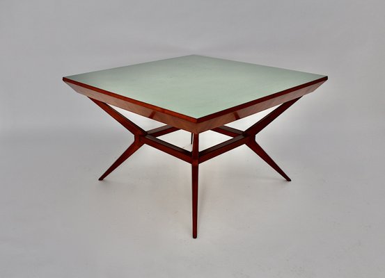 Mid-Century Modern Austrian Teal Formica Cherrywood Dining Table or Center Table, 1950s-NB-1071278