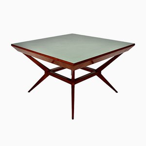 Mid-Century Modern Austrian Teal Formica Cherrywood Dining Table or Center Table, 1950s-NB-1071278