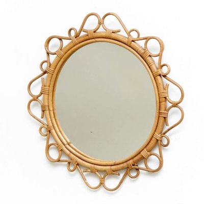 Mid-Century Modern Bamboo Rattan Handcrafted Mirror, French Riviera, 1960s-XTS-1889128