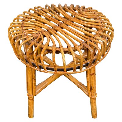 Mid-Century Modern Bamboo Rattan Stool, Italy, 1960s-LYQ-1171509