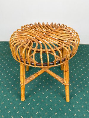 Mid-Century Modern Bamboo Rattan Stool, Italy, 1960s-LYQ-1171509