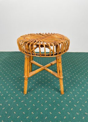 Mid-Century Modern Bamboo Rattan Stool, Italy, 1960s-LYQ-1171509