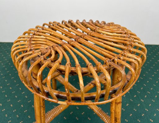 Mid-Century Modern Bamboo Rattan Stool, Italy, 1960s-LYQ-1171509