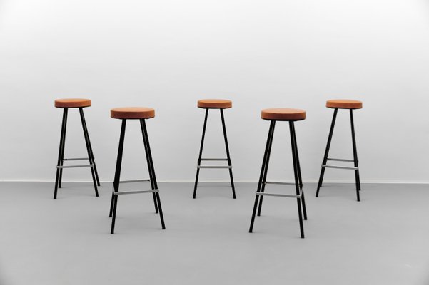 Mid-Century Modern Bar Stools, 1950s, Set of 5-KQB-2028862