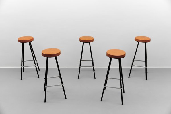 Mid-Century Modern Bar Stools, 1950s, Set of 5-KQB-2028862