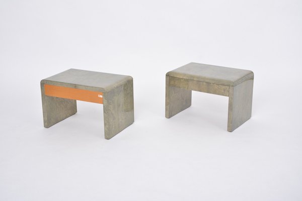 Mid-Century Modern Bedside Tables in Laquered Goat Skin by Aldo Tura, 1970s, Set of 2-FN-1716500