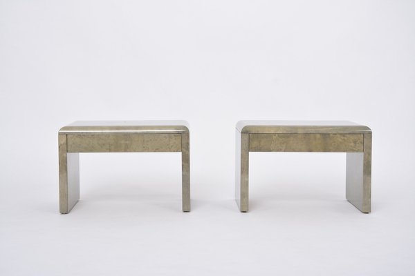 Mid-Century Modern Bedside Tables in Laquered Goat Skin by Aldo Tura, 1970s, Set of 2-FN-1716500