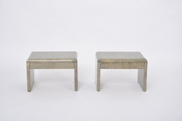 Mid-Century Modern Bedside Tables in Laquered Goat Skin by Aldo Tura, 1970s, Set of 2-FN-1716500