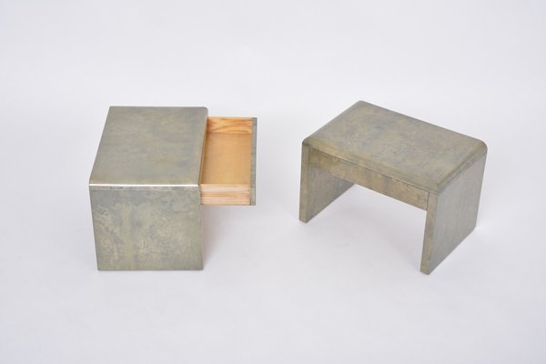 Mid-Century Modern Bedside Tables in Laquered Goat Skin by Aldo Tura, 1970s, Set of 2-FN-1716500